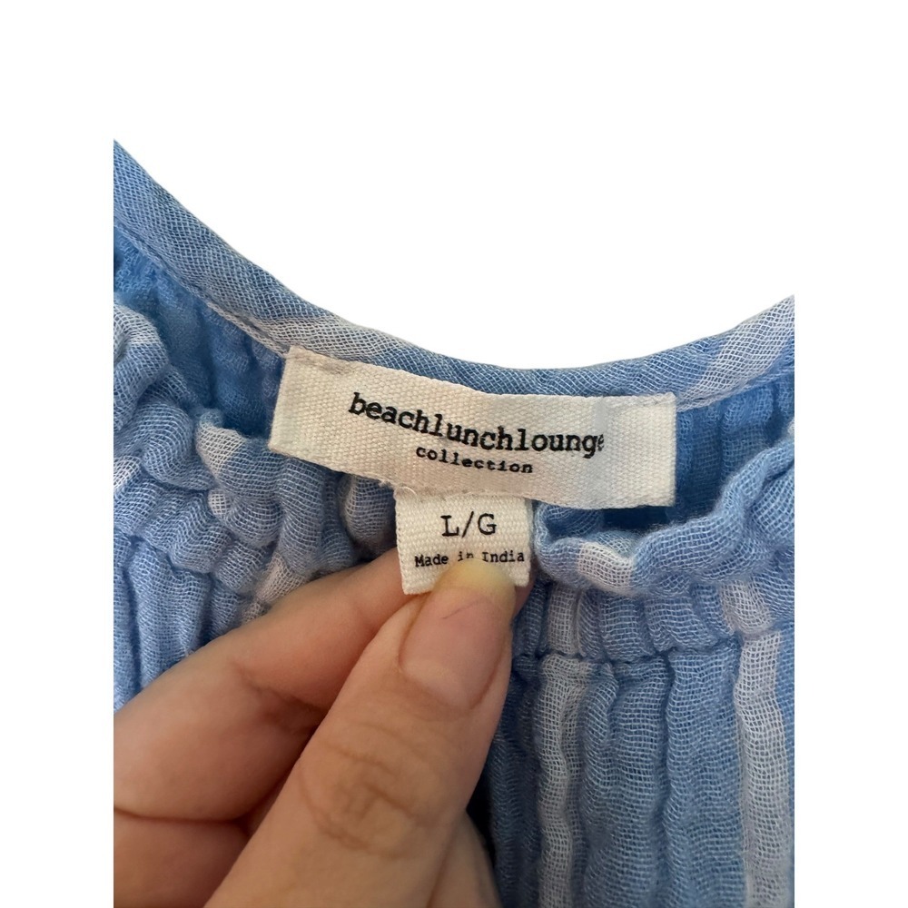 BeachLunchLounge Boho Beach Strappy Layered Blue Gauzy Cotton Dress Sz L Airy - Picture 4 of 10